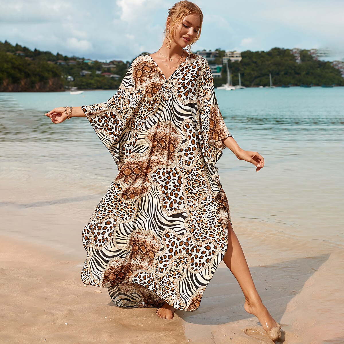 Summer One Size Print Smock Sundress Boho Dress