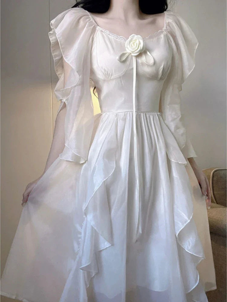 White Korean Elegant Dress