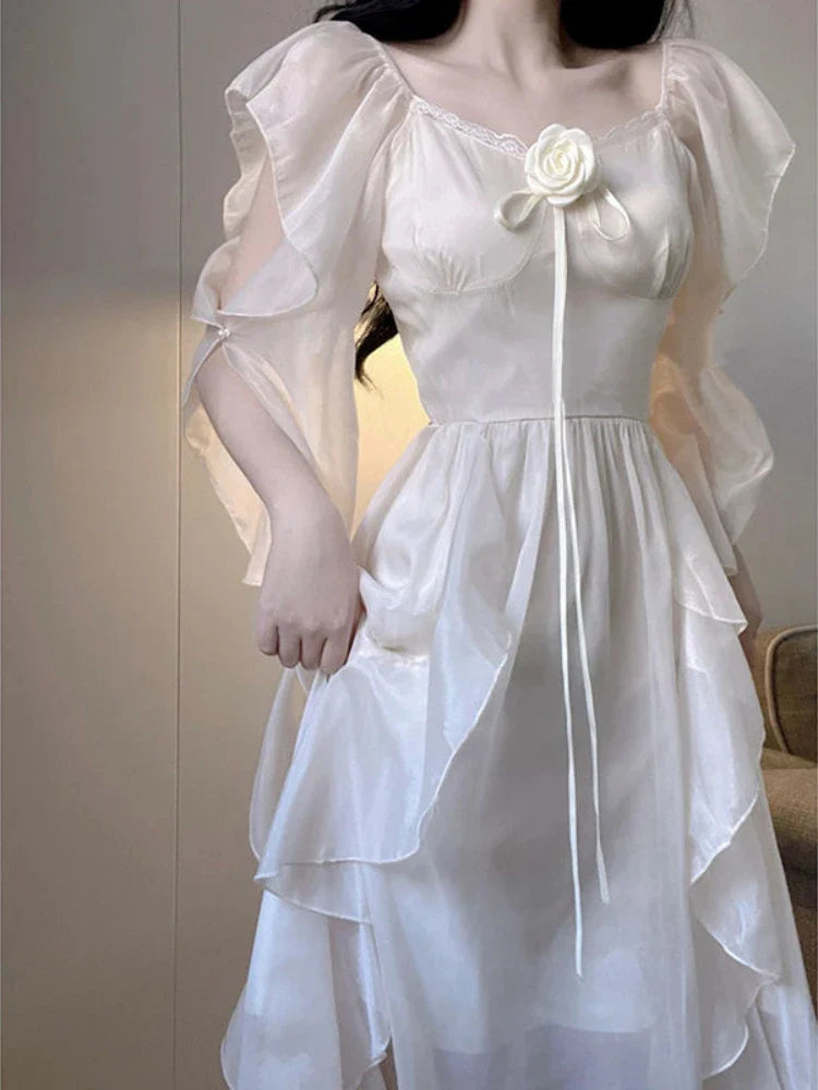 White Korean Elegant Dress
