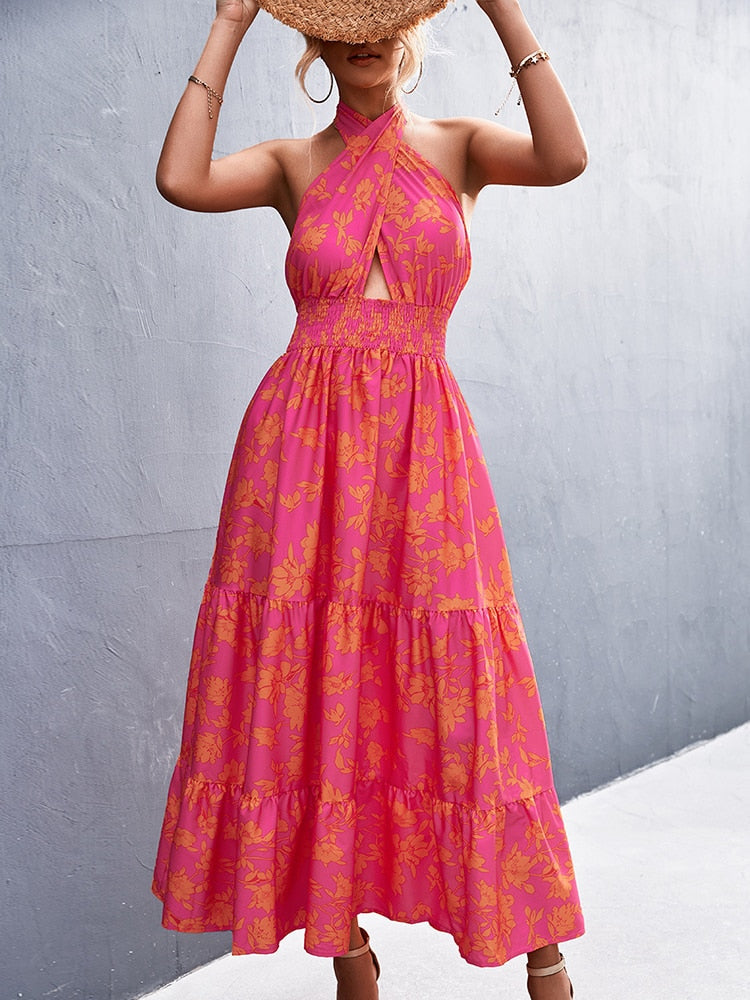 Summer Cross Halter Long Dress