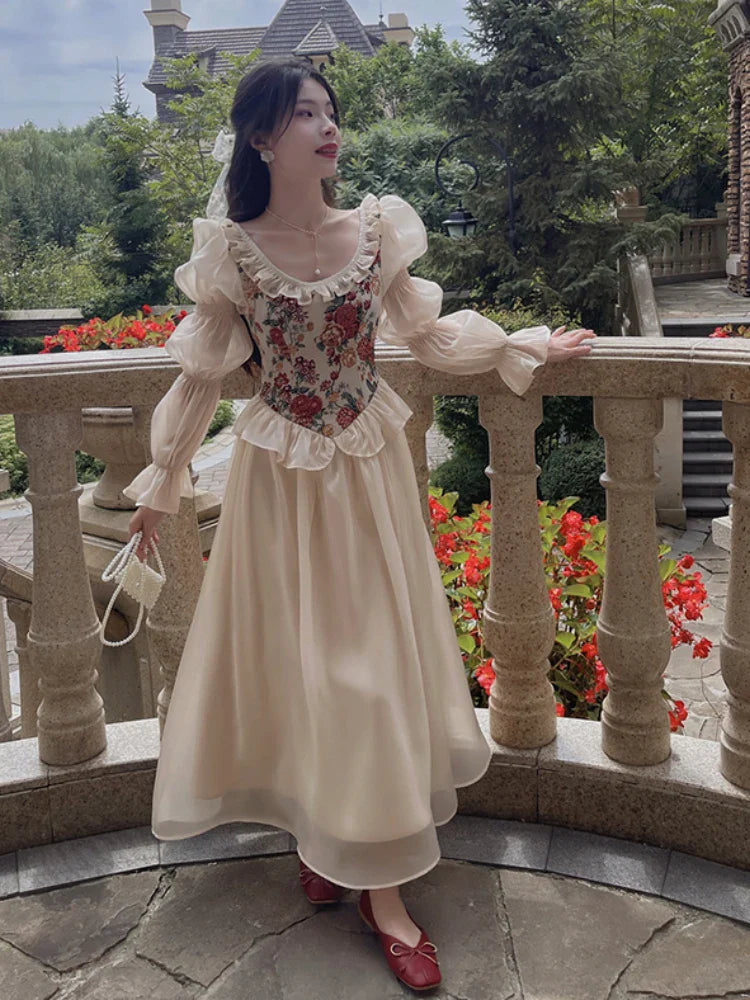 Vintage Elegant Print Floral Dress