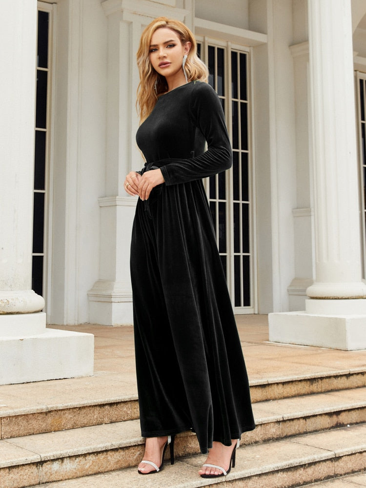 Velvet Solid Color Premium Formal Evening Vestidos Festa Luxo Rojo Maxi Dress