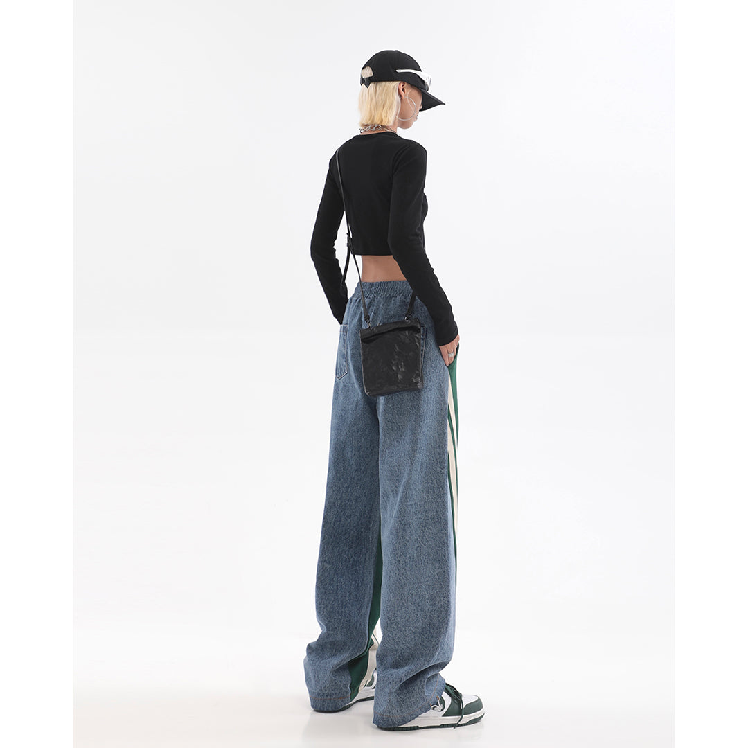 Patchwork Striped Baggy Boyfriend Jeans