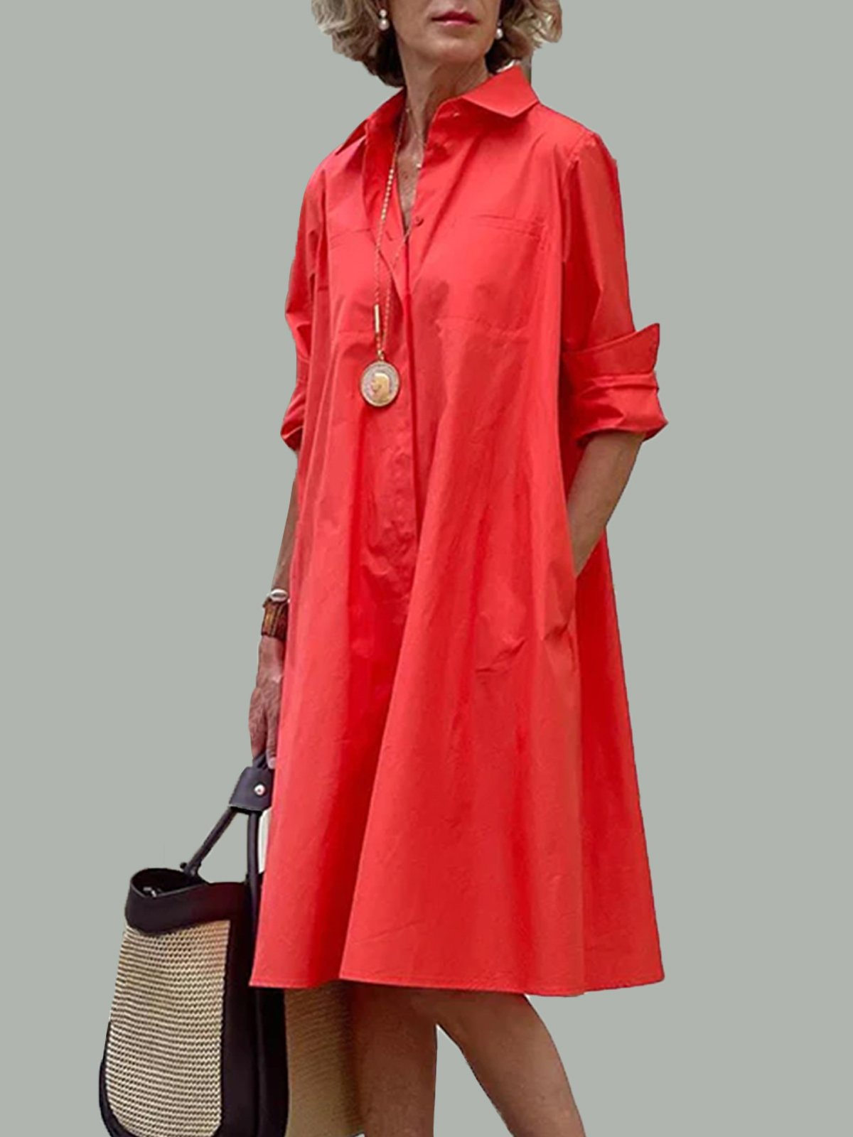 Shirt Dress Long sleeve Plain Simple Dress