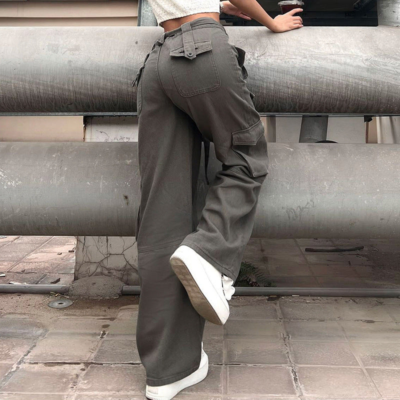 Belted Baggy Denim Cargo Jeans