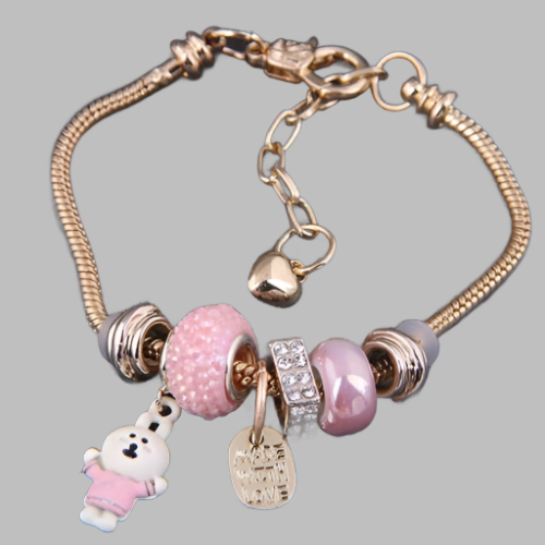 Rabbit & Heart Pink Charm Bracelet
