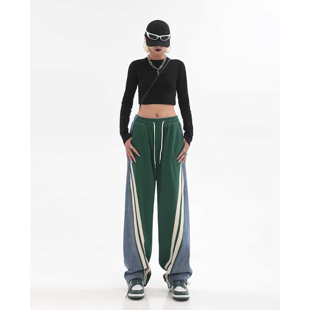 Patchwork Striped Baggy Boyfriend Jeans