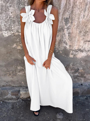 Solid color dress with floral pattern