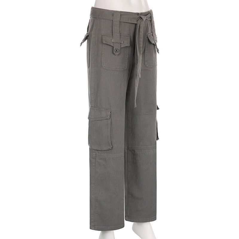 Belted Baggy Denim Cargo Jeans