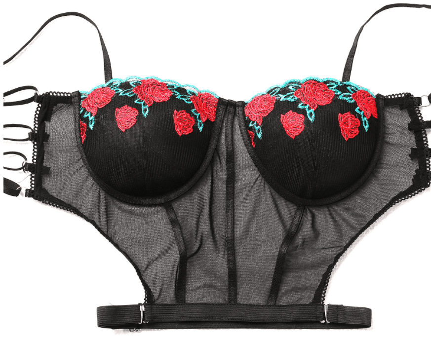 Underwire Embroidered Black Temperament Lingerie.