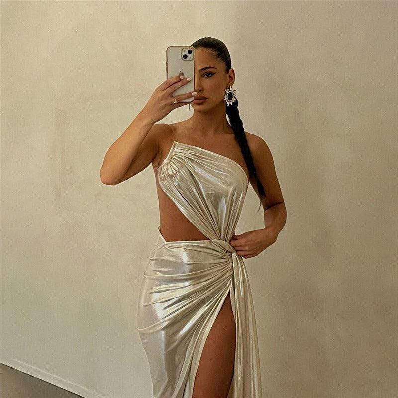 Metallic Coated Backless Slim Dress