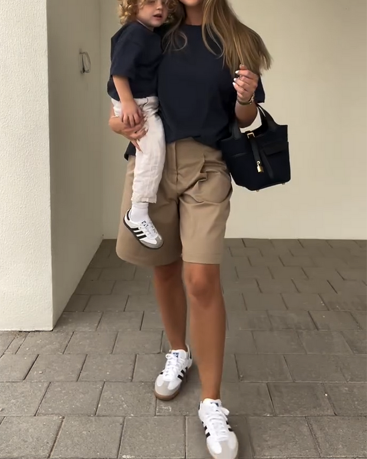 Cotton Crew Neck Short Sleeve Top Shorts Two Piece Set