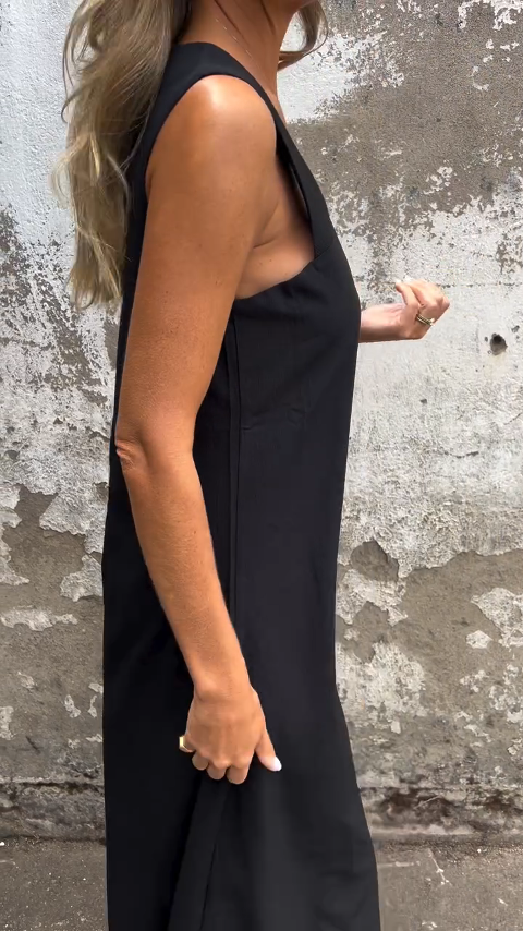 Irregular Square Neck Solid Color Dress