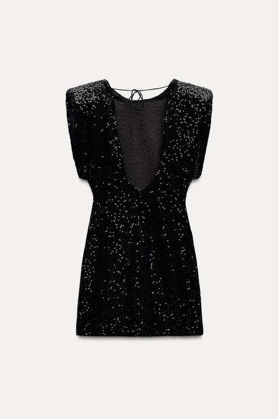 Shoulder padded Sequin Mini Dress