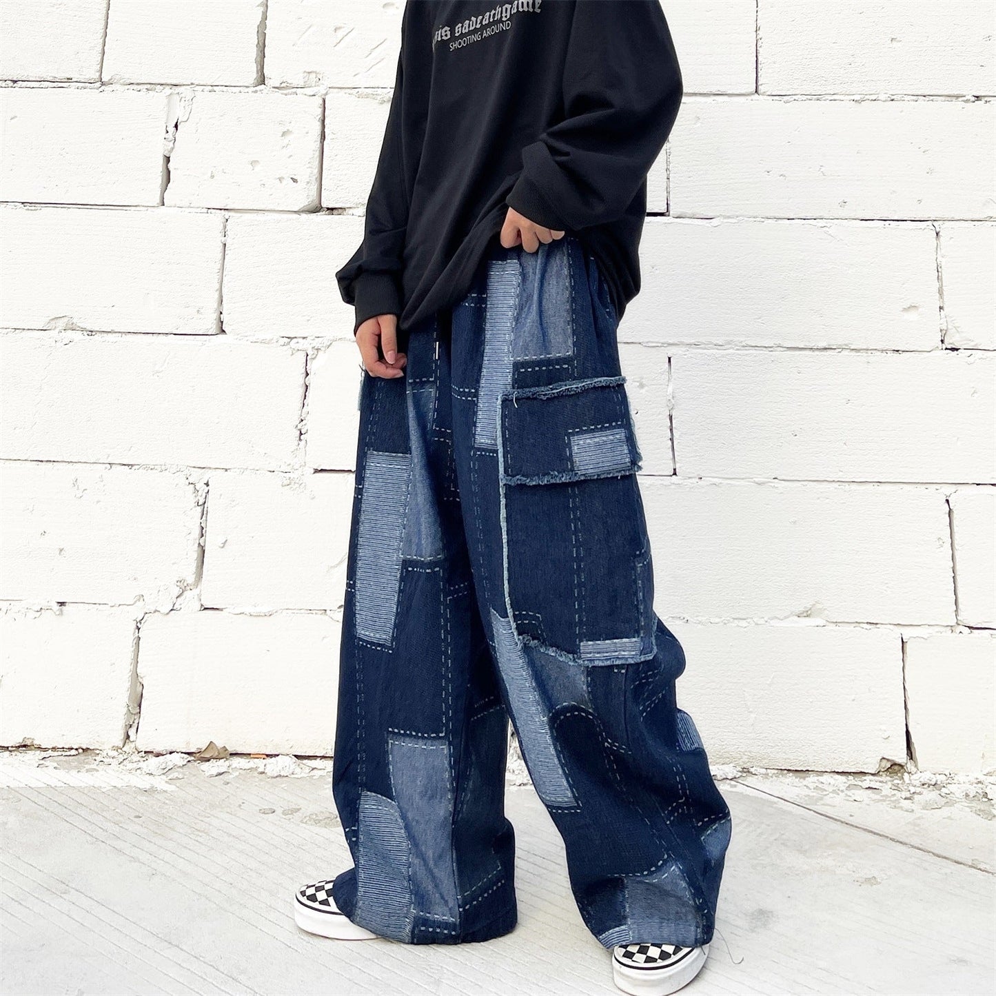 Vintage Blue Checkered Baggy Cargo Jeans