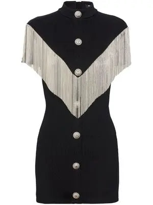 Short-sleeve fringed jersey mini dress