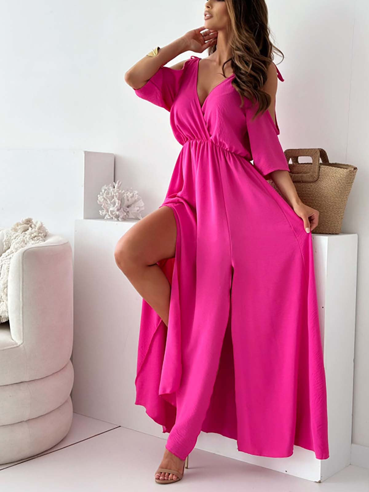 Elegant Sexy V Neck Side Slit Dress