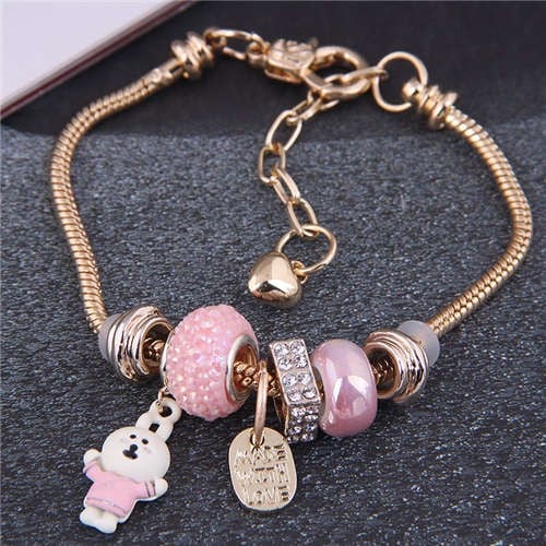 Rabbit & Heart Pink Charm Bracelet