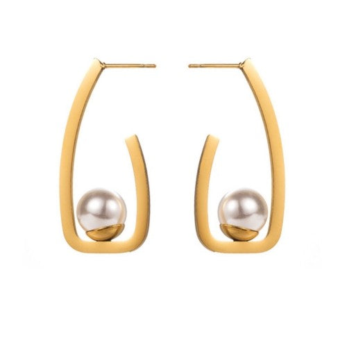Pearl Dot Geometry Earrings