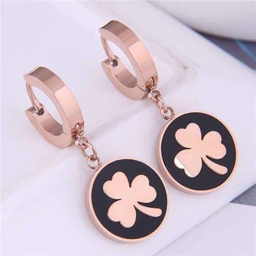 Rose Gold and Black Clover Huggie Harmony Earrings