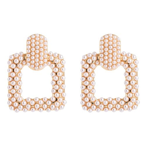 Pearl Trapped Square Hoops