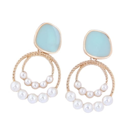 Teal Hoop Pearl Glow Earrings