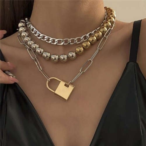 Lock Fusion: Punk Triple Layers Necklace