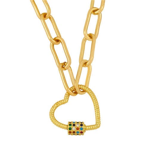 Multicolor Heart: Bold Link Chain Necklace
