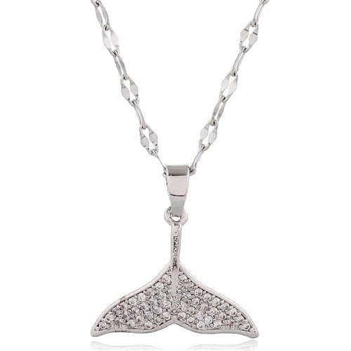 Oceanic Silver: Whale Tail Zirconia Necklace