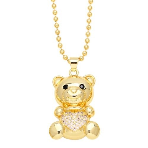 Blush Bear: Cubic Zirconia Copper Necklace