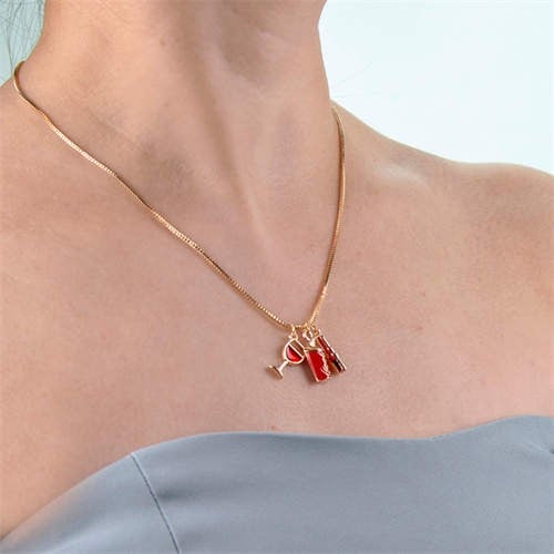 Soirée Chic: Wine Glass and Lipstick Necklace