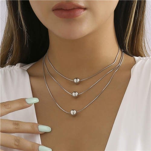 Silver Layered: Alloy Beads Chain Necklace