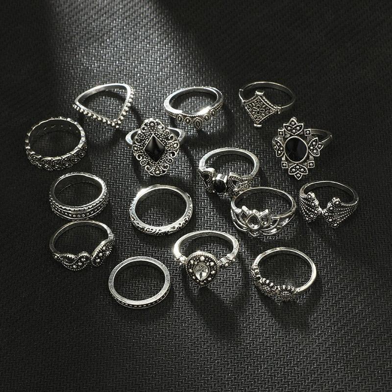 Midi Moon Opal Crystal Ring Set