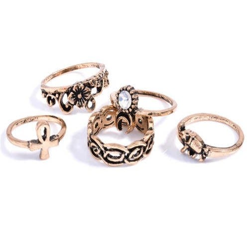 Bohemian Enchantment: Floral and Elephant Rings Set