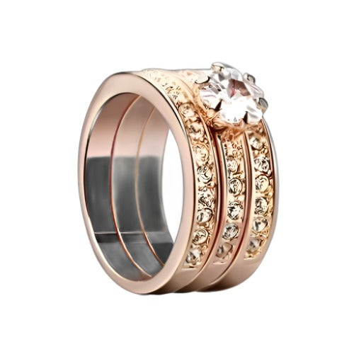 Crystal Trilogy: 18K Rose Gold Triple Ring Set