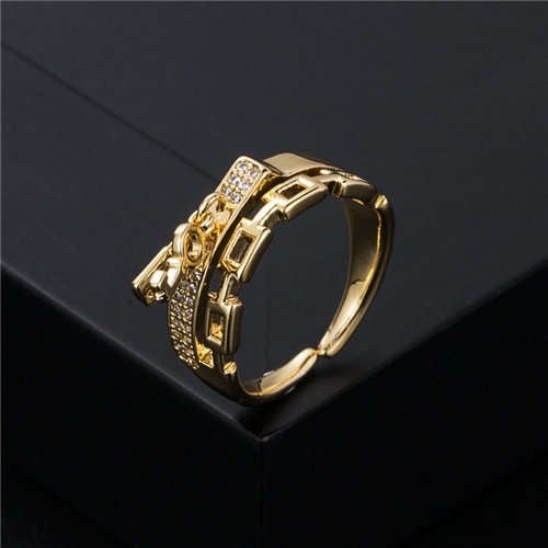 Key-Lock Charm: Gold-Plated Copper Women's Ring