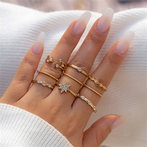 Rhinestone Grace: 10pcs Stylish Rings Set