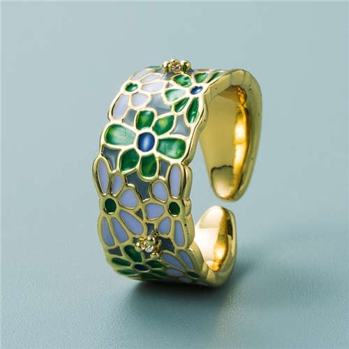 Verdant Glaze: Wide Gold-Plated Copper Ring