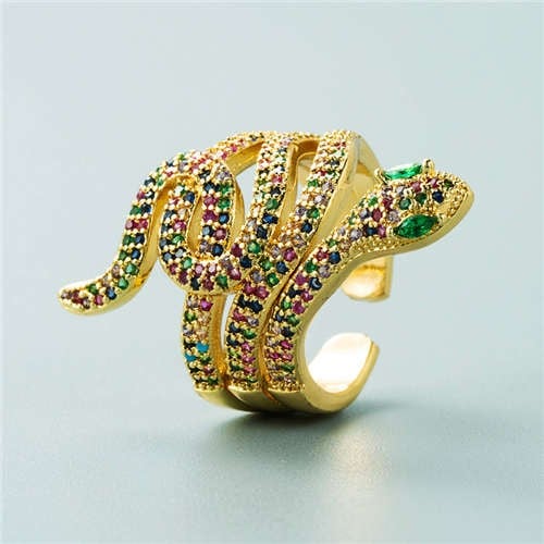 Multicolor Zirconia Serpent: Bold Statement Ring