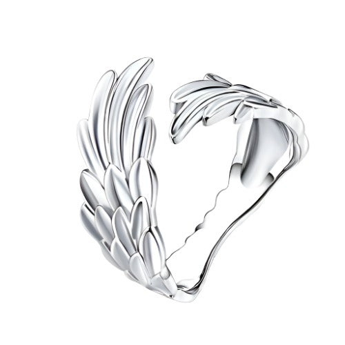 Angel Wing Charm: 925 Sterling Silver Open-end Ring
