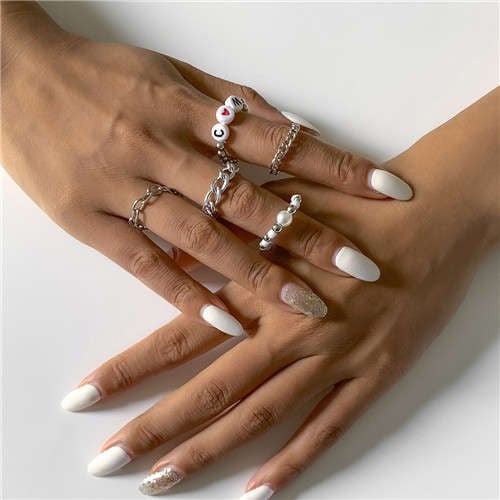 Silver Alphabet-Chain: Women's Rings Set