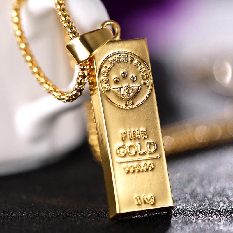 MGOLD WE TRUST" Australia Gold Color Bars Pendant Men Necklace