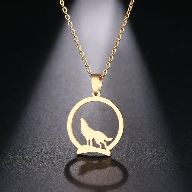 Majestic Wolf On The Hill Stainless Steel Pendant Necklace