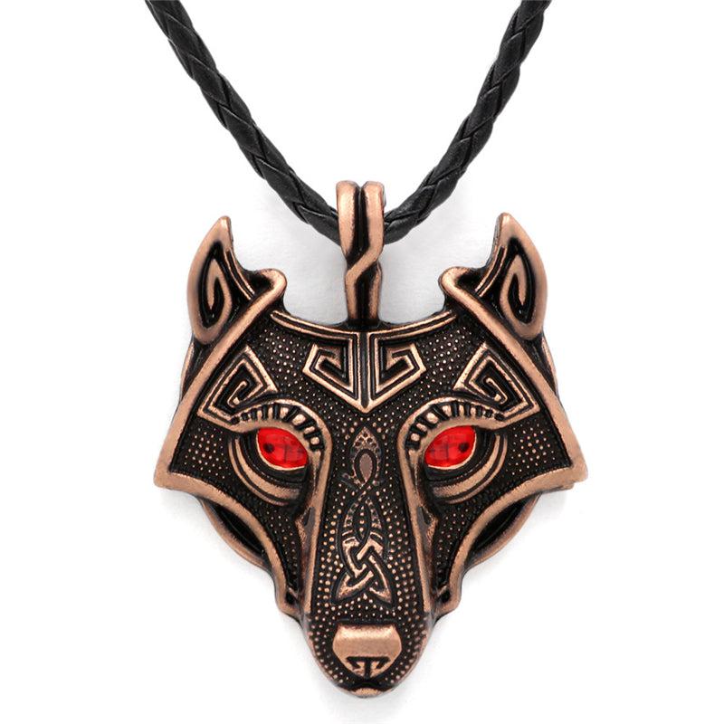 Runic Majesty: Viking Inspired Multicolor Wolf Head Necklace
