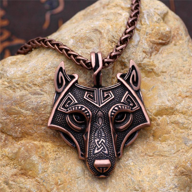 Runic Majesty: Viking Inspired Multicolor Wolf Head Necklace