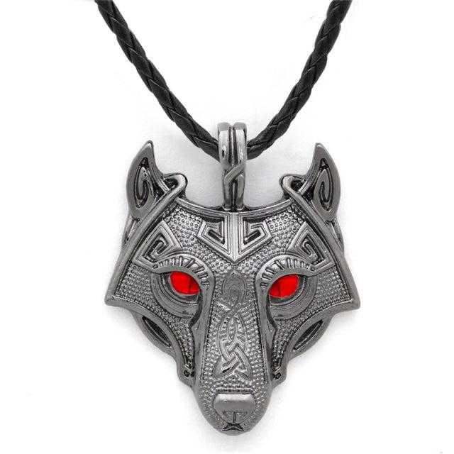 Runic Majesty: Viking Inspired Multicolor Wolf Head Necklace
