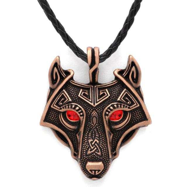 Runic Majesty: Viking Inspired Multicolor Wolf Head Necklace