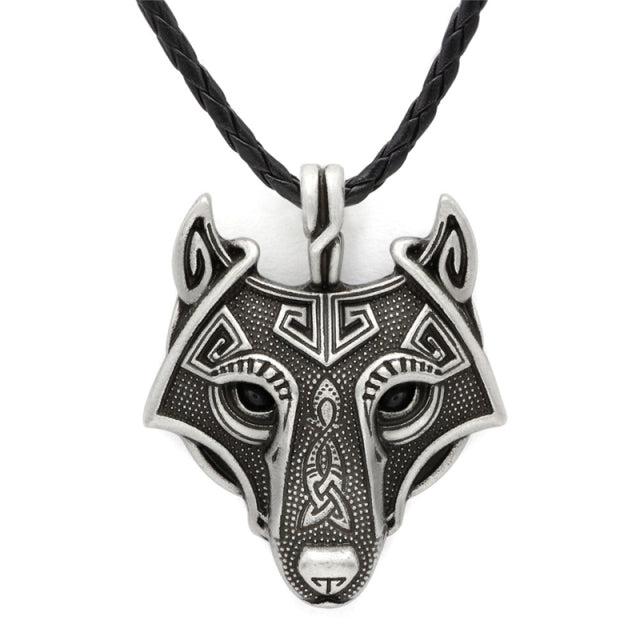 Runic Majesty: Viking Inspired Multicolor Wolf Head Necklace
