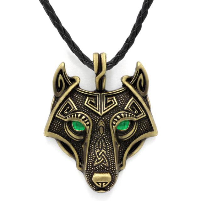 Runic Majesty: Viking Inspired Multicolor Wolf Head Necklace