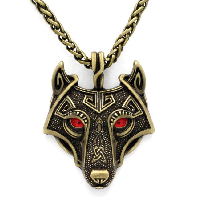 Runic Majesty: Viking Inspired Multicolor Wolf Head Necklace